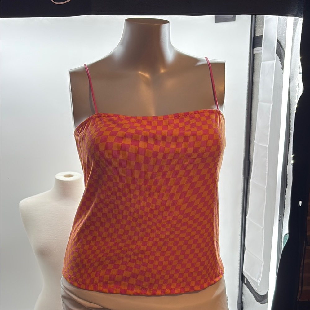 Pink and Orange Checkered Women's Top